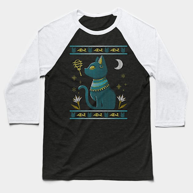 Bastet Ugly Sweater Baseball T-Shirt by Vallina84